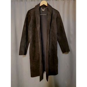 Tahari Black Faux Suede Long Blazer Jacket Coat Women's Size Petite's XL